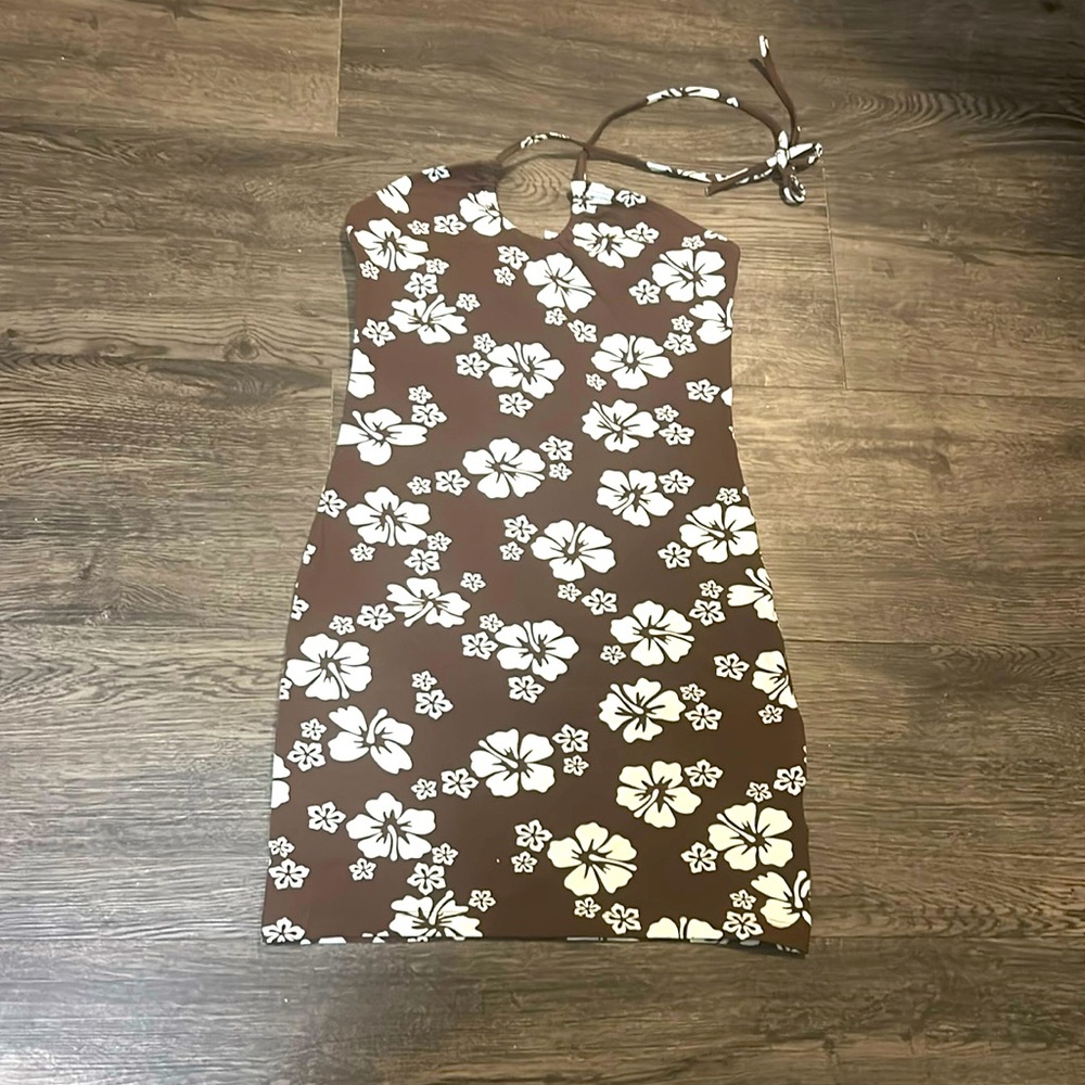 Brown Hawaiian flower midi dress